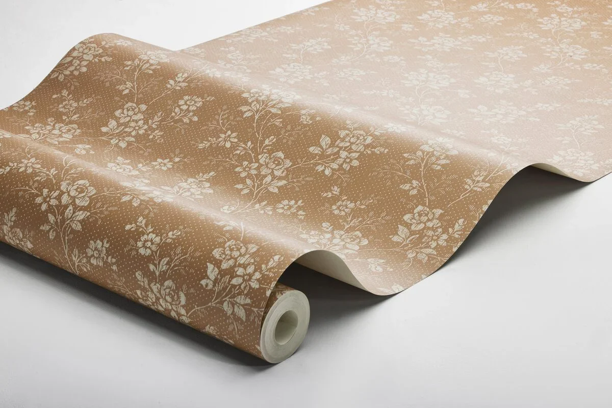 Tapeta z roślinnym wzorem kwiatów HIP ROSE brązowy z beżowym - Image 3