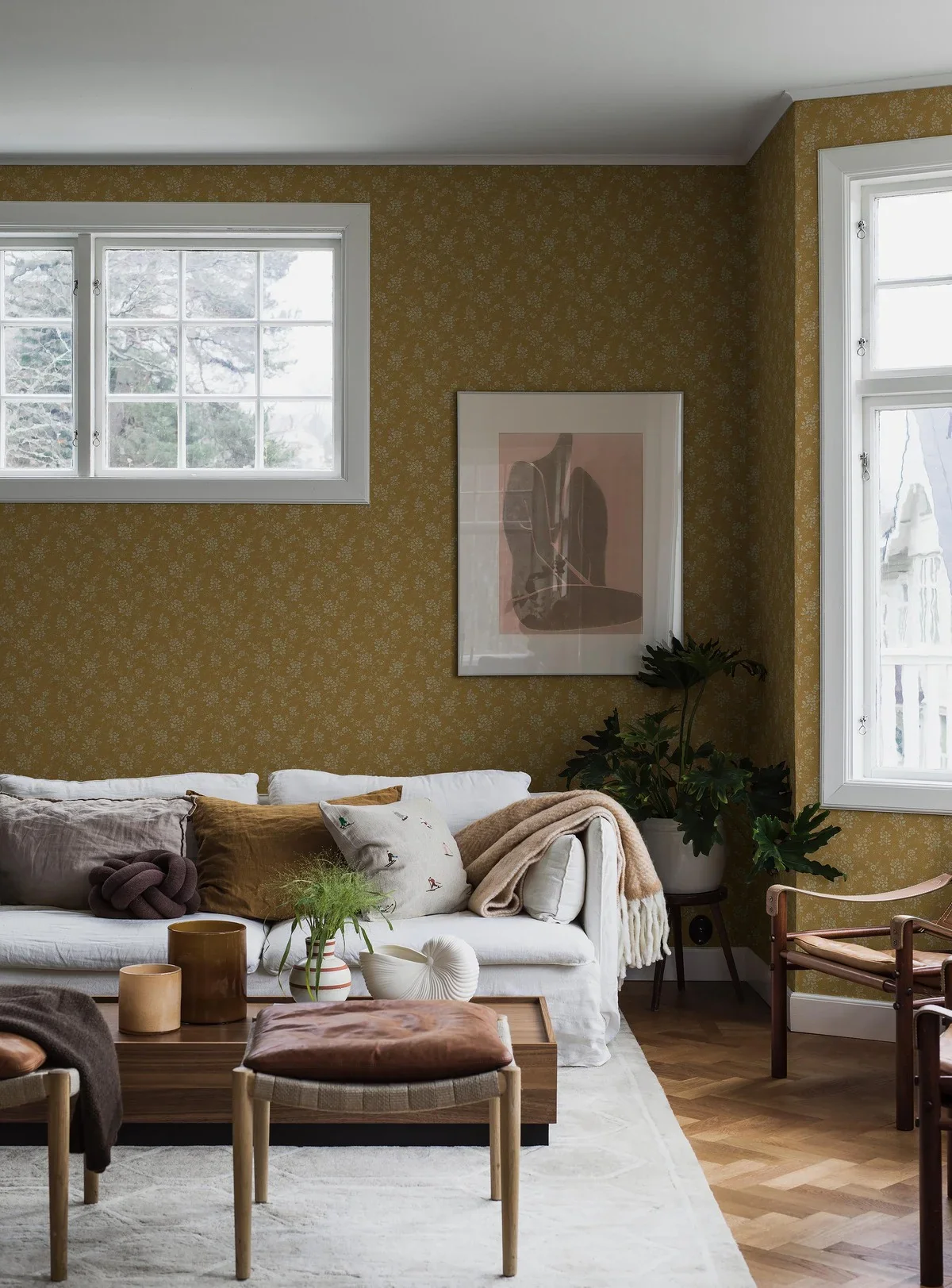 Tapeta z roślinnym wzorem kwiatów HIP ROSE żółty - Image 3