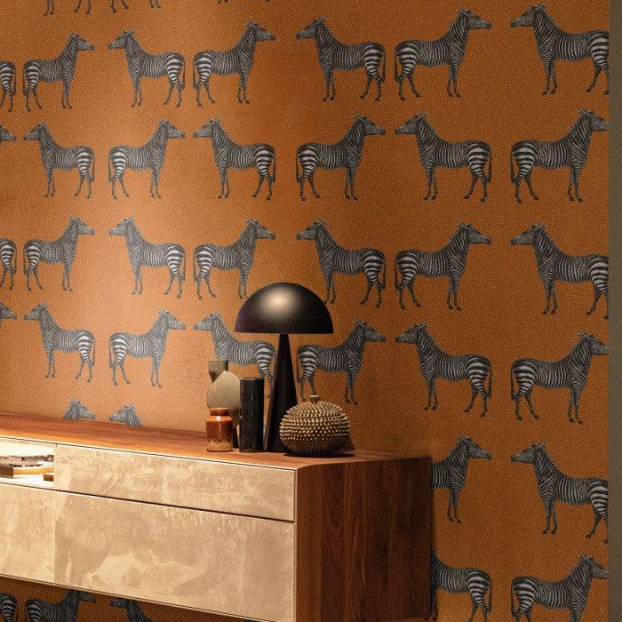 Tapeta flizelinowa z motywem zwierzęcym ZEBRA pomarańczowy