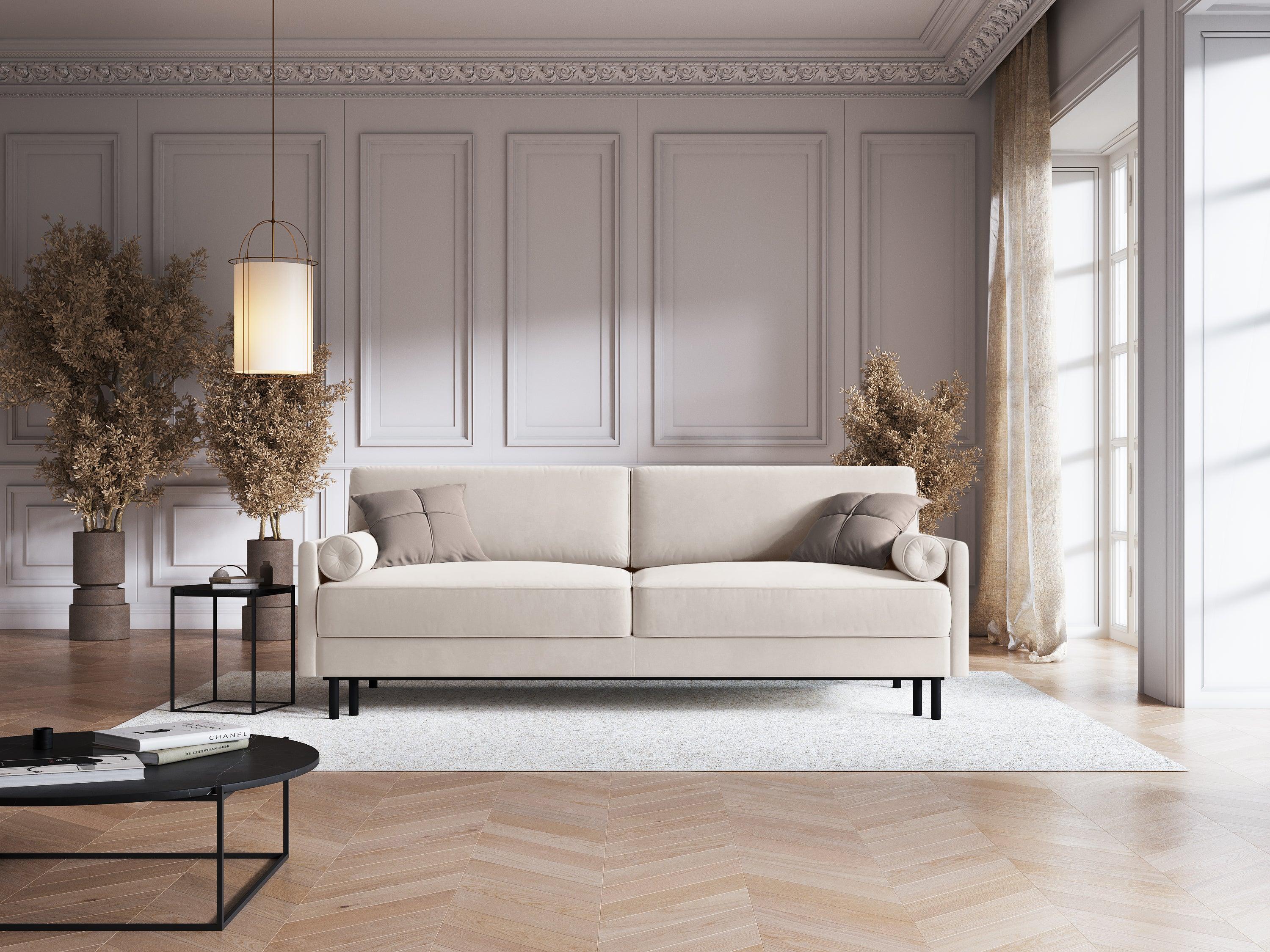 Sofa aksamitna z funkcją spania SCOTT jasnobeżowy - Image 2