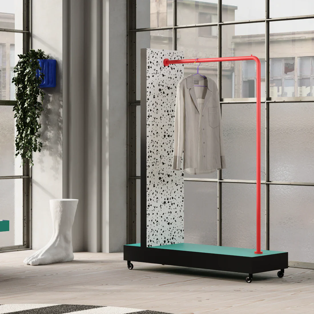 Wieszak mobilny SUPERSTENDER TERRAZZO biały z turkusowym i czerwonym - Image 2