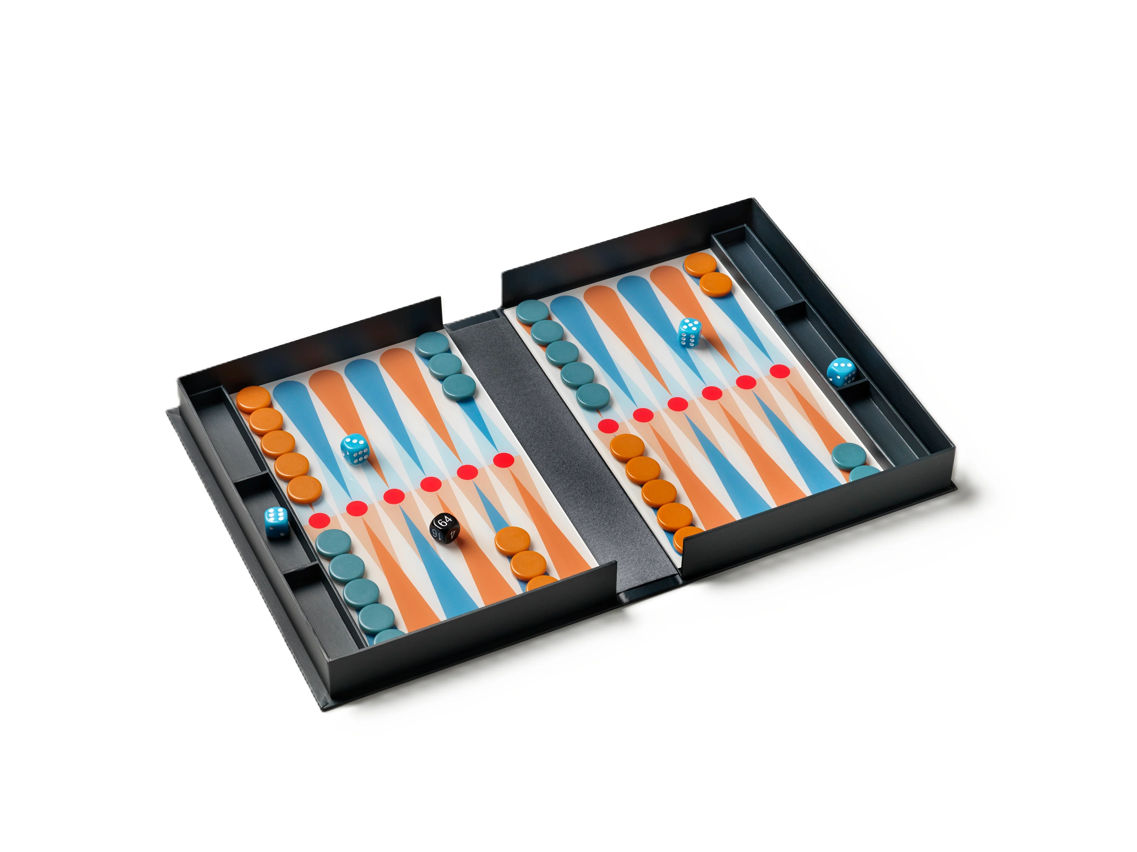 Zestaw do gry w backgammon ART OF BACKGAMMON szary z niebieskim i pomarańczowym - Image 5
