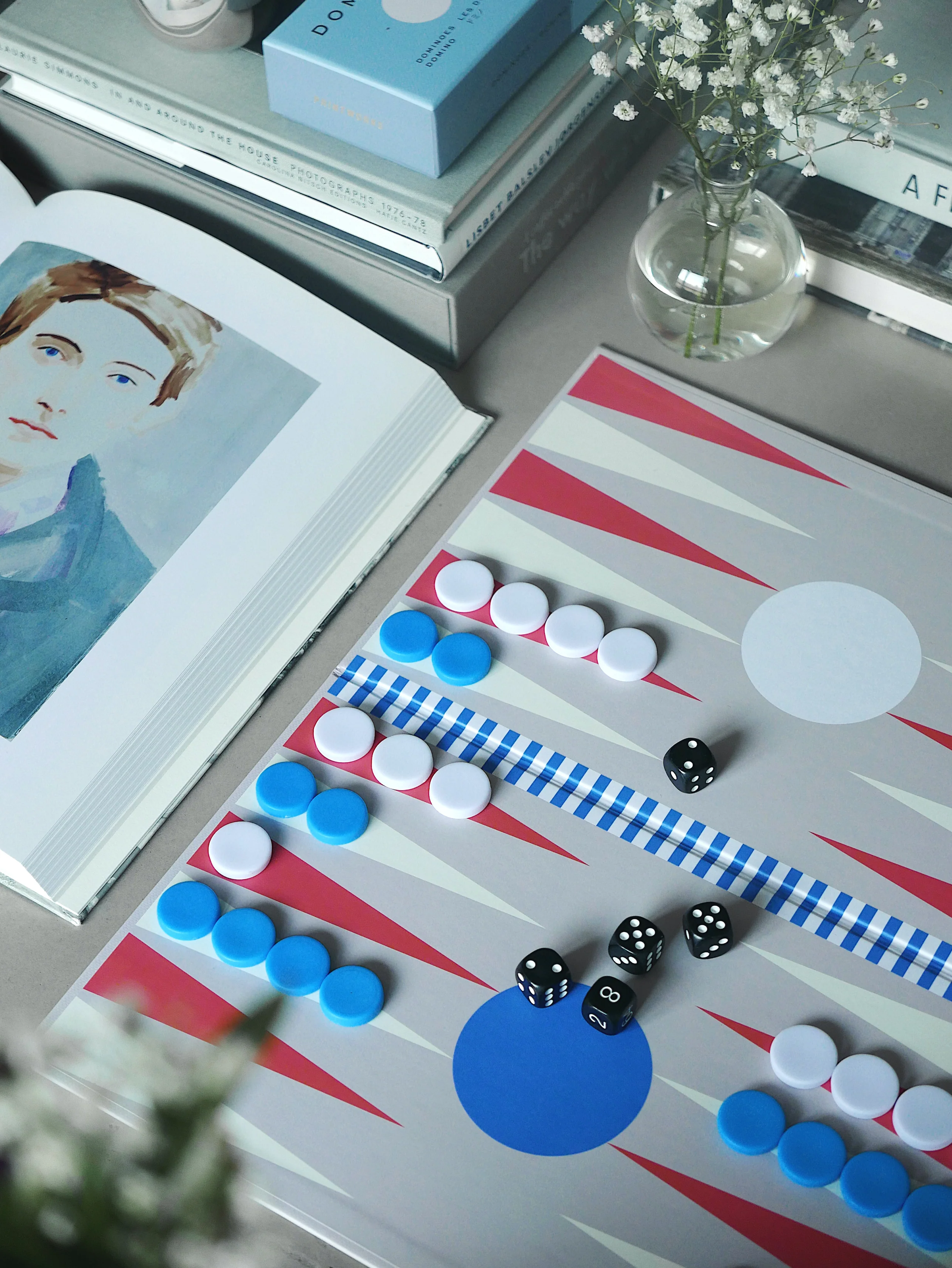 Zestaw do gry w backgammon BACKGAMMON szary z z czerwonym i niebieskim - Image 2
