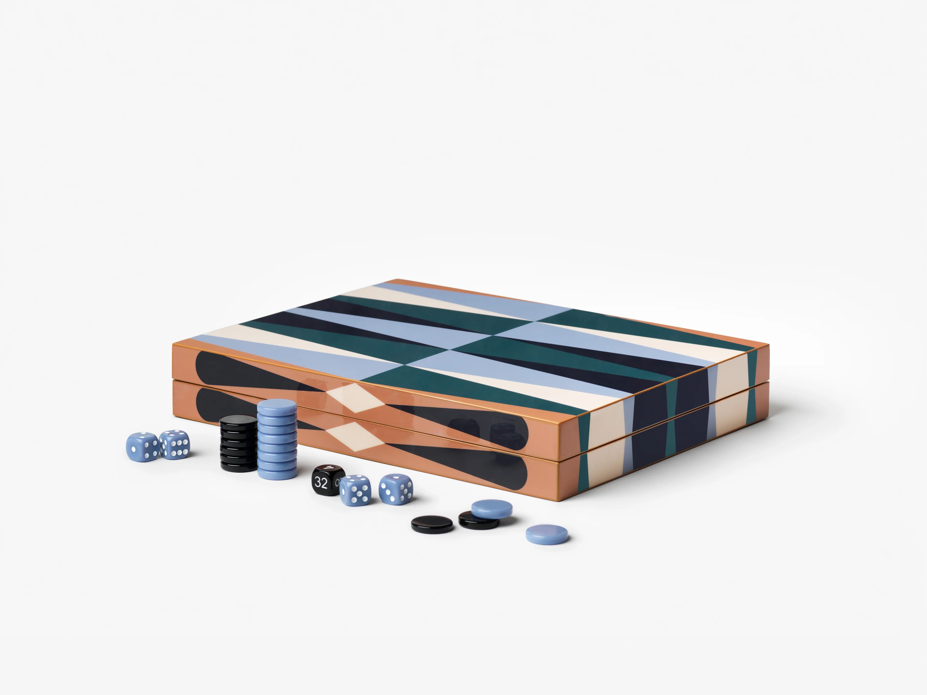 Zestaw do gry w backgammon LACQUERED BACKGAMMON brązowy z niebieskim - Image 7