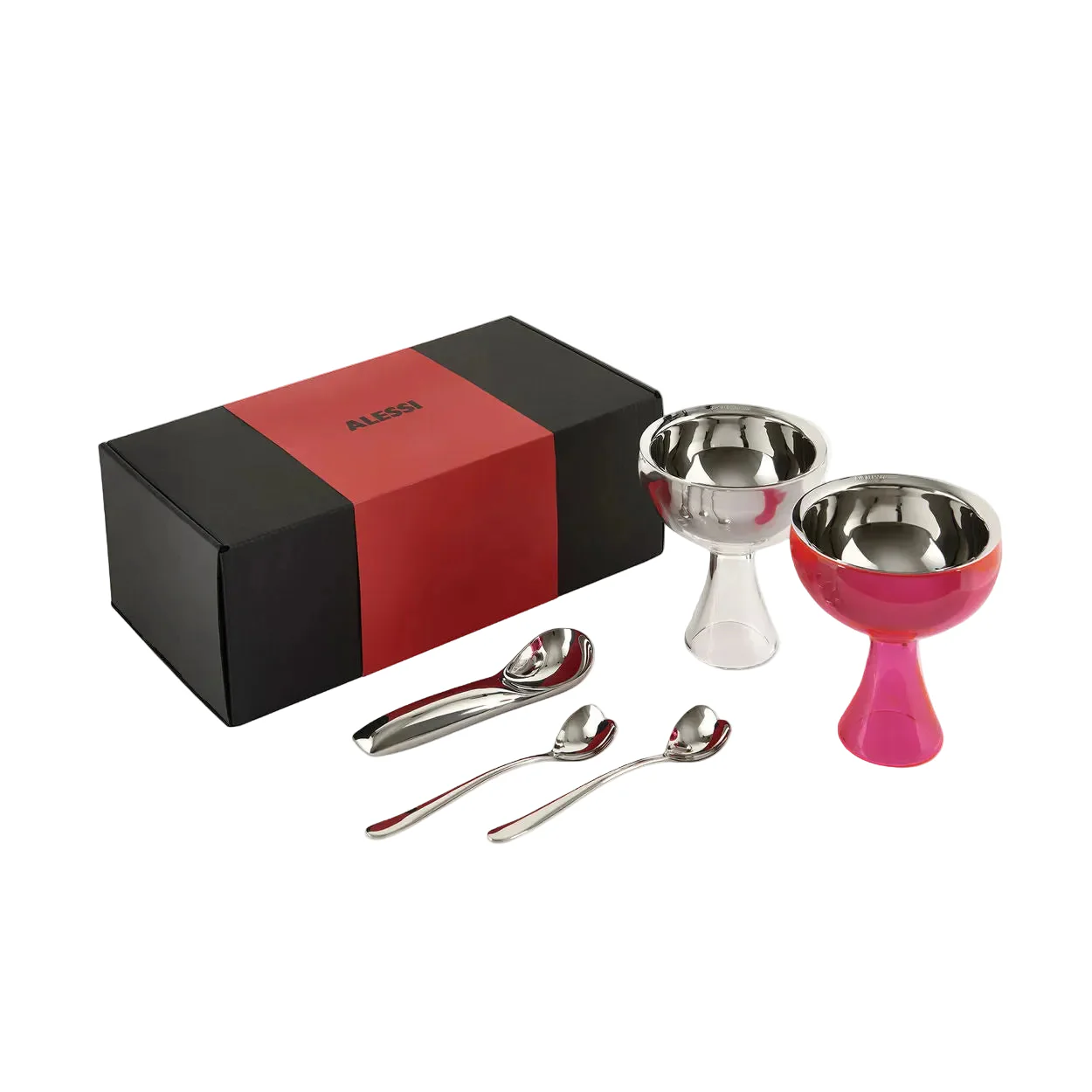 Zestaw do lodów ALESSI & ICE CREAM różowy i srebrny