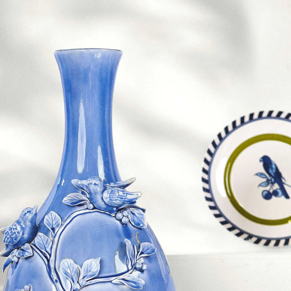 Zestaw talerzy BIRD PATTERNED biały z żółtym i niebieskim - Image 3